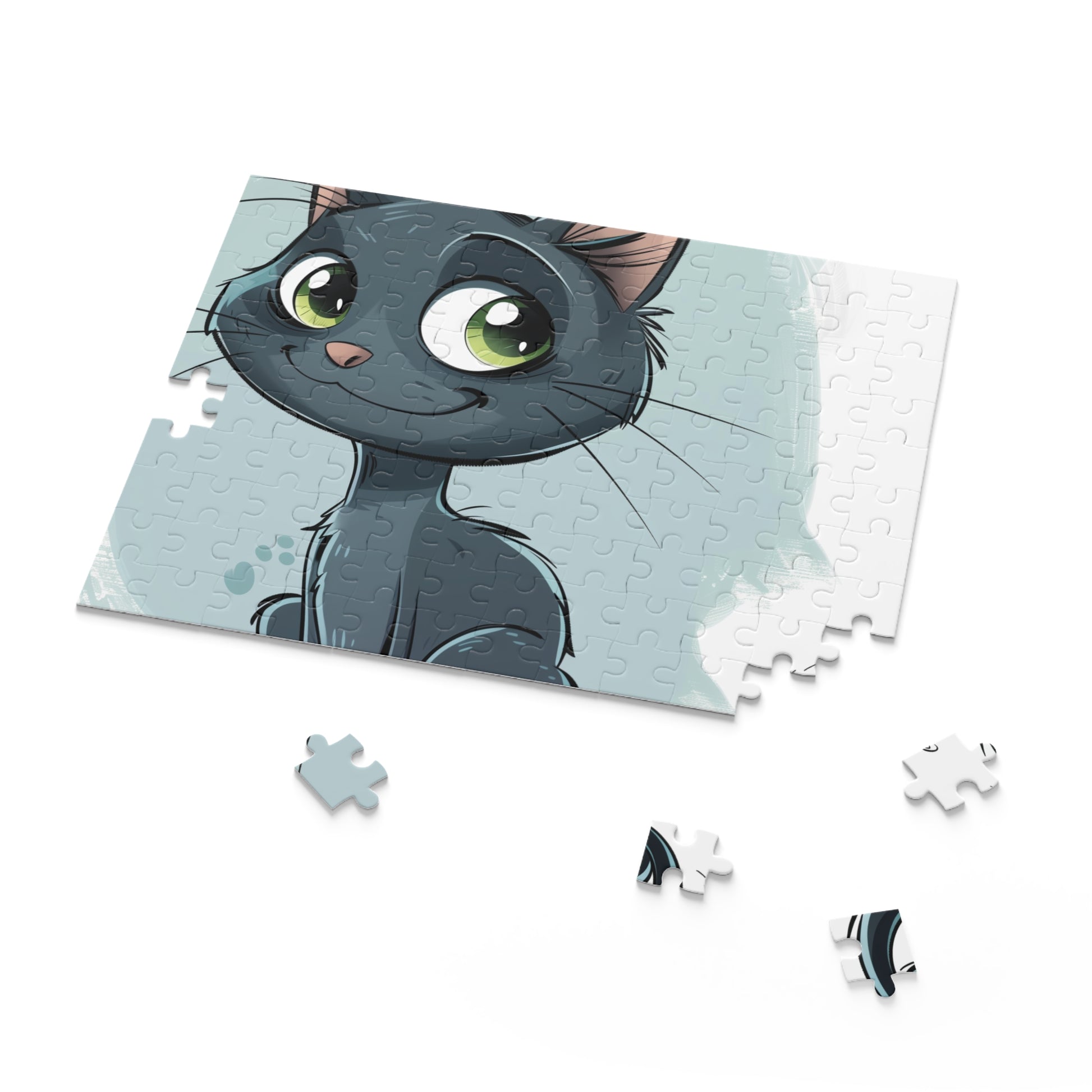 "Whimsical Cat Puzzle - Fun and challenging jigsaw puzzle with cute cartoon cat for feline lovers of all ages"