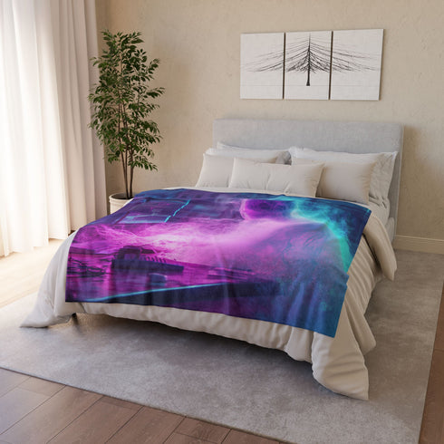 Data Ghost Drifting through Abandoned Plush Fleece Throw Blanket