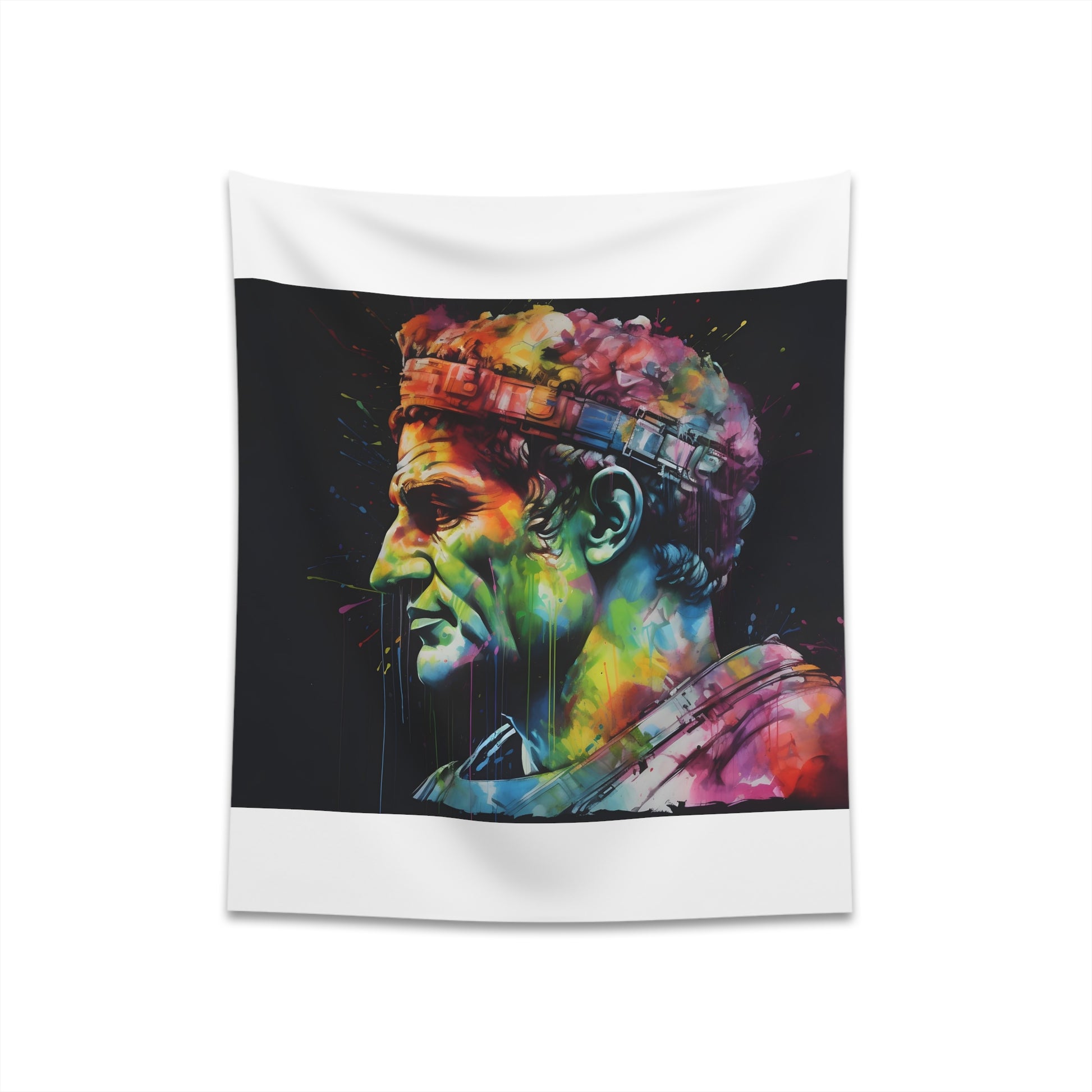 "Neon Emperor: Caesar Watercolor Tapestry - High-quality, stylish art for all seasons"