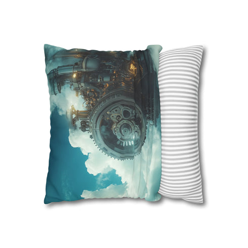 Dream Machine Surrounded by Thought Clouds — 40×40 Cushion Cover — Soft Brushed Fabric Texture Close-Up