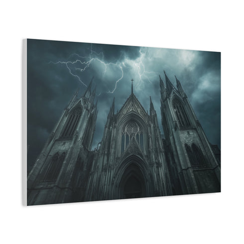 Gothic Cathedral in a Thunderstorm — Canvas Wall Art — Product Detail View 6