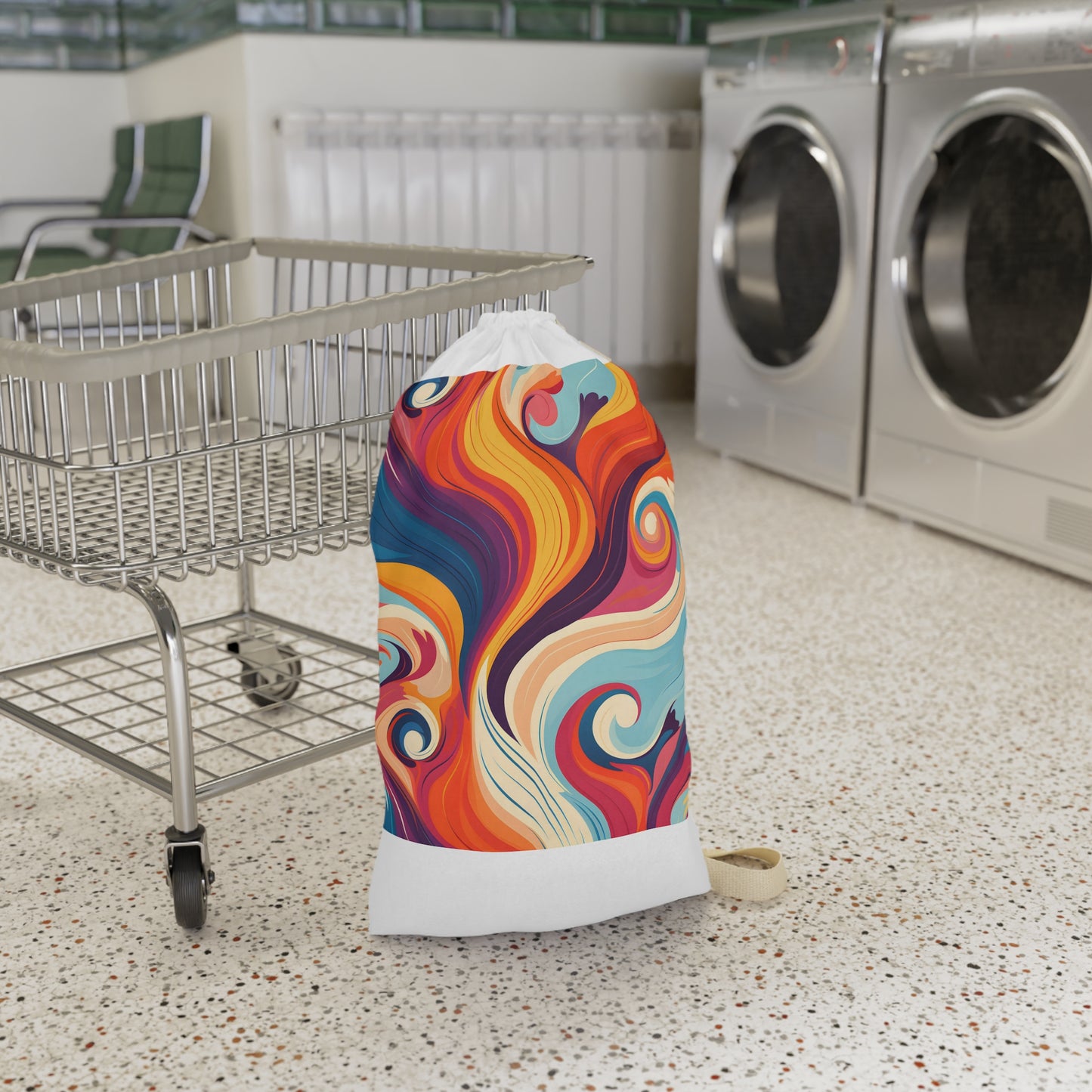 "Retro Marine Laundry Bag with Marine7712 Texture - Groovy 70s-inspired design for stylish laundry transport"