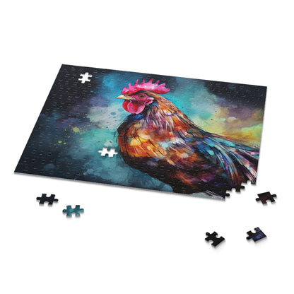 Colorful and vibrant Rooster Chicken Jigsaw Puzzle for animal lovers and puzzle enthusiasts, fun for all ages.