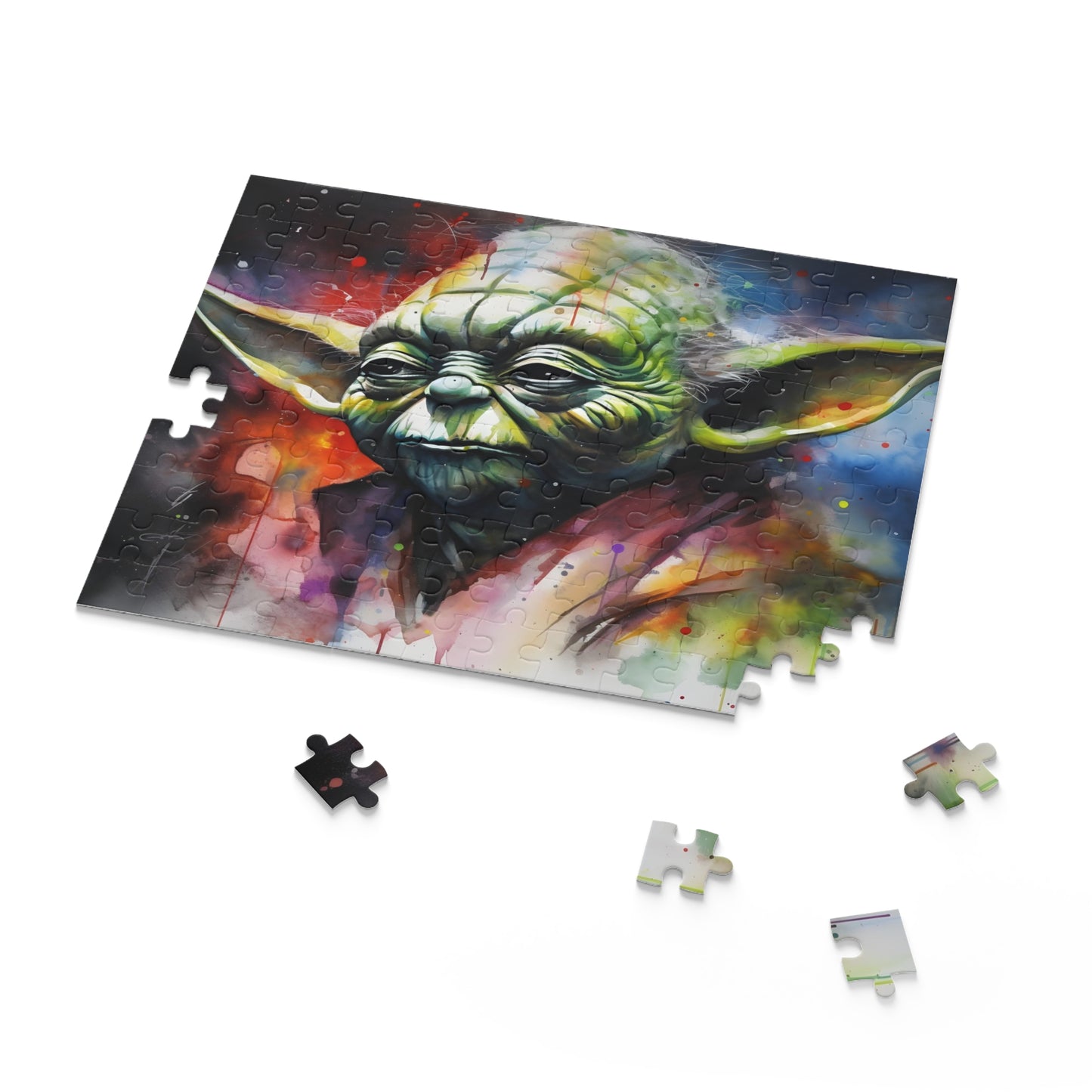 Yoda Neon Watercolor Puzzle - Engaging Star Wars jigsaw with vibrant neon colors, perfect for fans