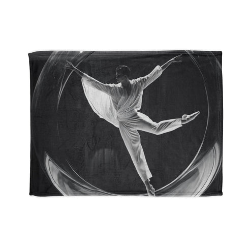 Ballet Dancer Spinning Through Gravity — Plush Fleece Throw Blanket — Full Flat Artwork View