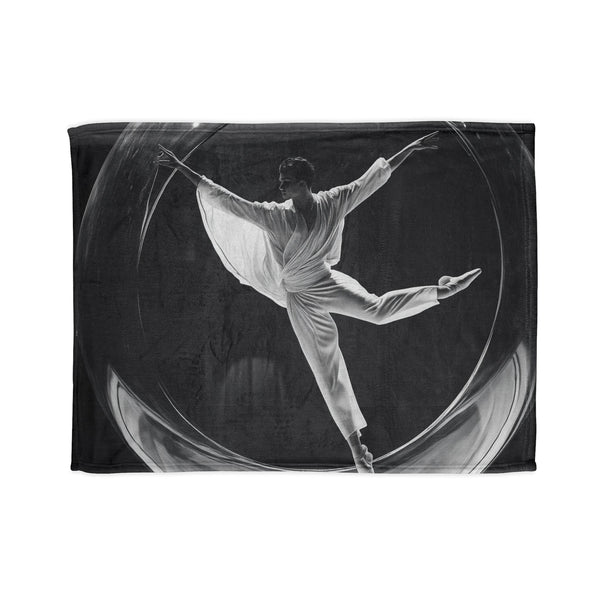 Ballet Dancer Spinning Through Gravity — Plush Fleece Throw Blanket — Full Flat Artwork View