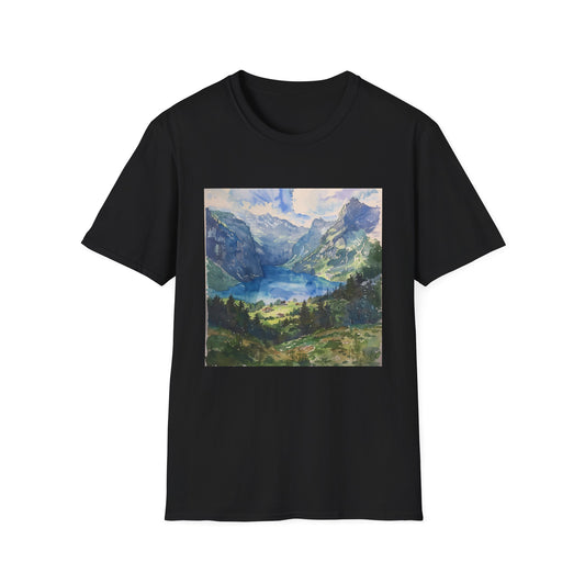 ## Majestic Peaks in Watercolor: The Swiss Alps T-shirt