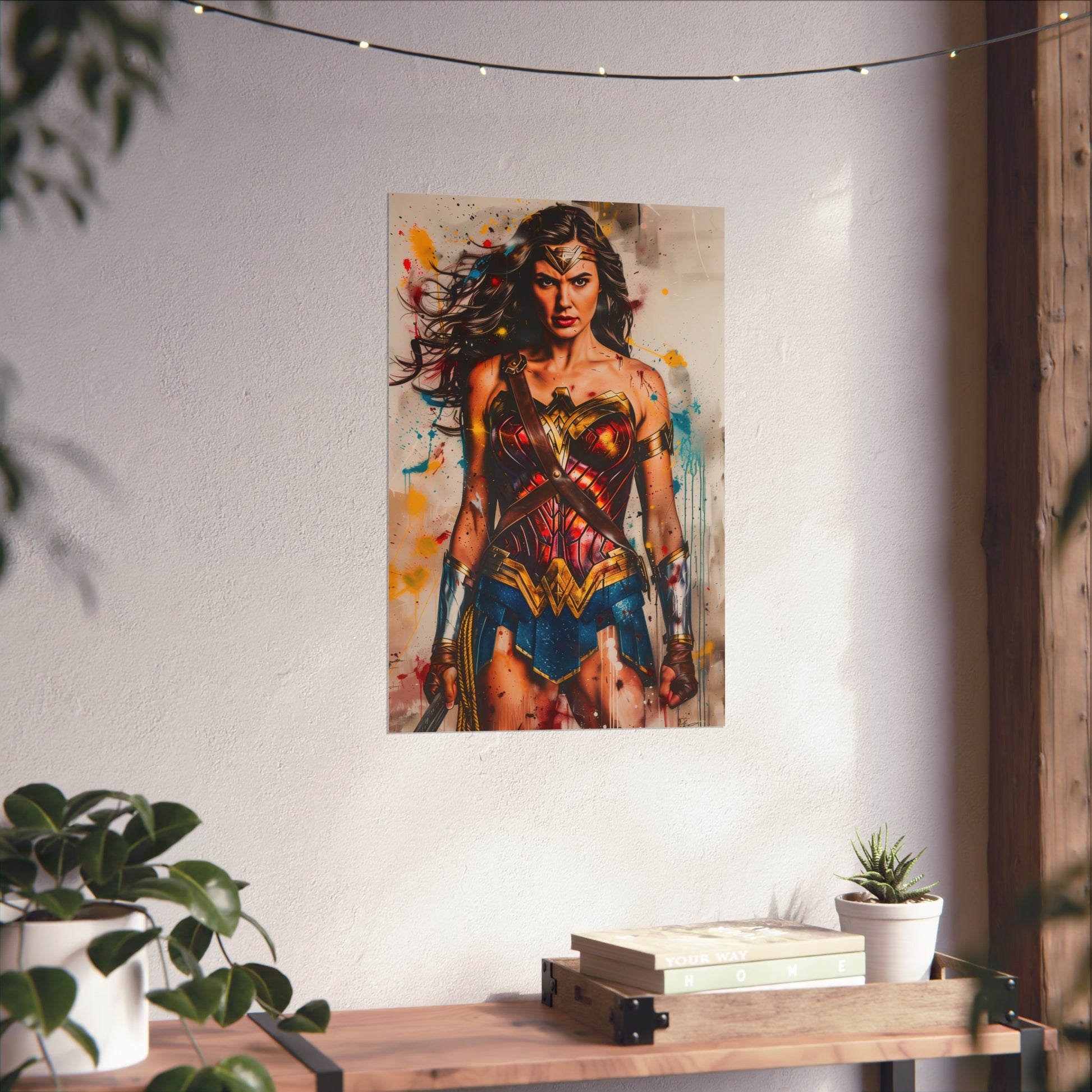 Explore Wonder Woman's journey through cosplay in this captivating poster. Embrace the healing power of art and find solace in her resilience and inner strength. Perfect for fans of wonder woman cosplay.