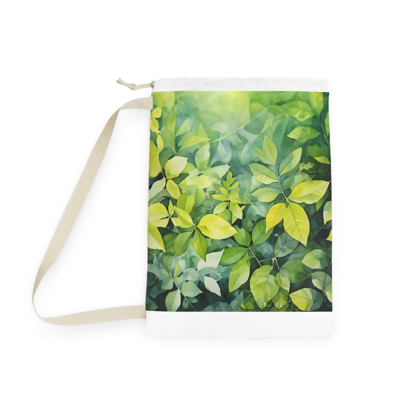 "Watercolor foliage laundry bag for a serene summer escape"