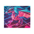 Origami Dragon over a Neon Grid Plush Fleece Throw Blanket