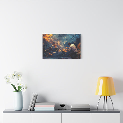 Painter Creating Real Worlds with Brush — Canvas Wall Art — Kiln-Dried Pine Frame & Ready-to-Hang Back View