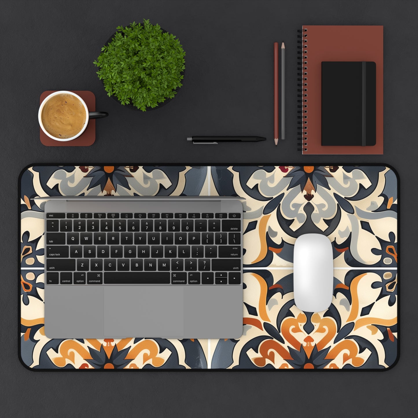 "Artisan Tiles Desk Mat - Elegant workspace protector with seamless pattern design"