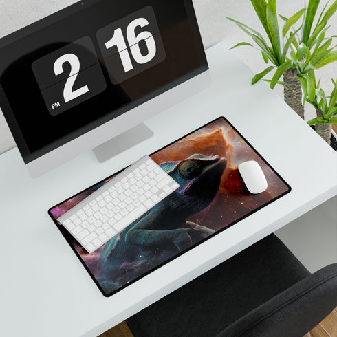 Chameleon Blending into Nebula Wall Gaming XXL Extended Desk Mat