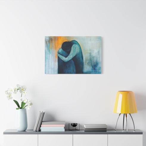 A Person Hugging Themselves Finding Comfort Within Stretched Canvas Wall Art