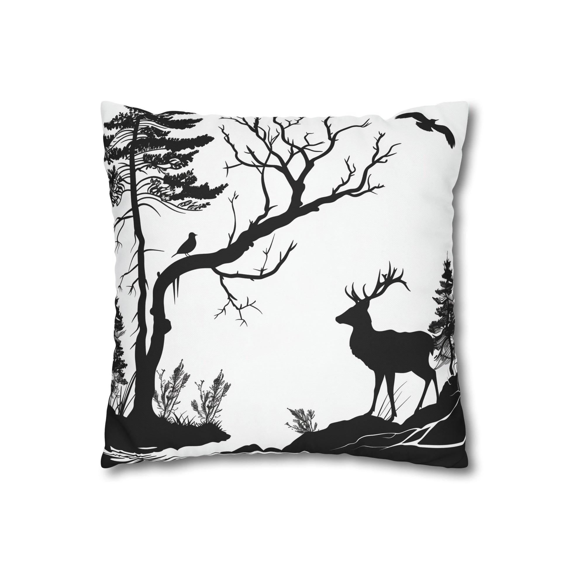 "Creature Comfort Pillowcase - High-quality, stylish design with forest creature silhouettes, perfect for all seasons. Makes a great gift."