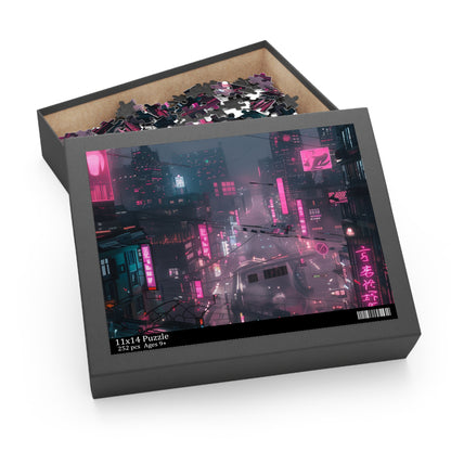 Neon Cityscape Cyberpunk Jigsaw Puzzle - Vibrant and detailed cityscape design for sci-fi lovers and puzzle enthusiasts.