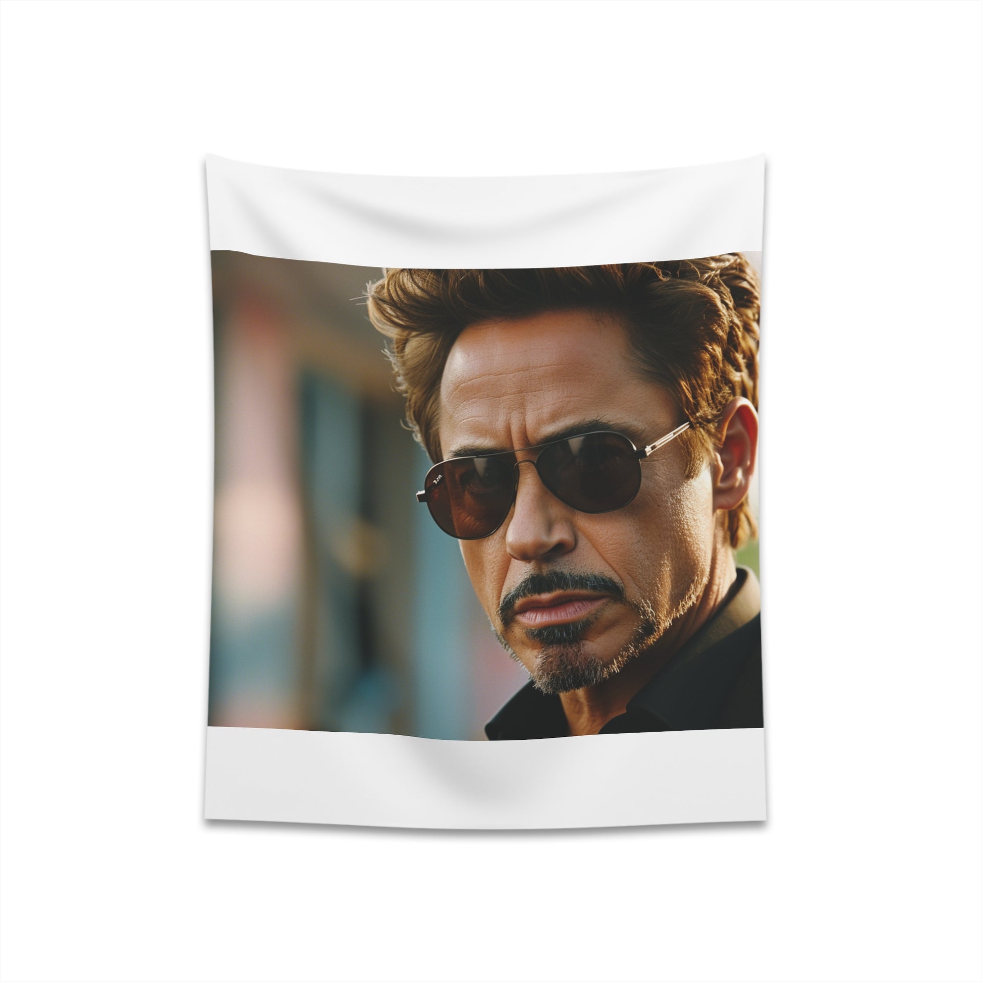 "RDJ: A Starry Eyed Tapestry - Robert Downey Jr. iconic persona captured on this stylish tapestry, perfect for movie buffs and fans. High-quality material, comfortable, and makes a great gift. Available in 34" x 40" or 57" x 57" sizes. Shop now!"