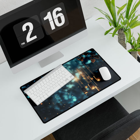 Mystical Wind Chimes Glowing in Night — XL & XXL Desk Mat — Product Detail View 7