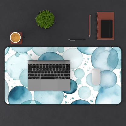 "EyeTide Desk Mat with mesmerizing eyes pattern in ice blue water colors"