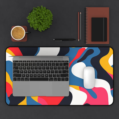 "Modern abstract bright desk mat, elevate office aesthetics with bold colors"