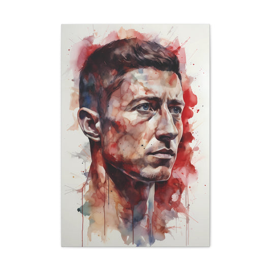 Robert Lewandowski Watercolor Canvas: A Tribute to the Nike Blaugrana Masterpiece featuring the Barcelona stars artistry and power on the pitch in vibrant brushstrokes. | Canvas | Art & Wall Decor, Canvas, Fall Picks, Hanging Hardware, Home & Living, Indoor, Top Spring Products, Valentine's Day promotion | Prints with Passion