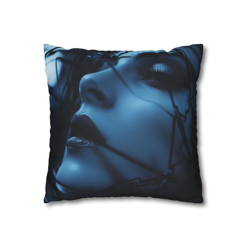 Cyber Siren Singing Through Wires — 40×40 Cushion Cover — Double-Sided Back & Concealed Zip Detail