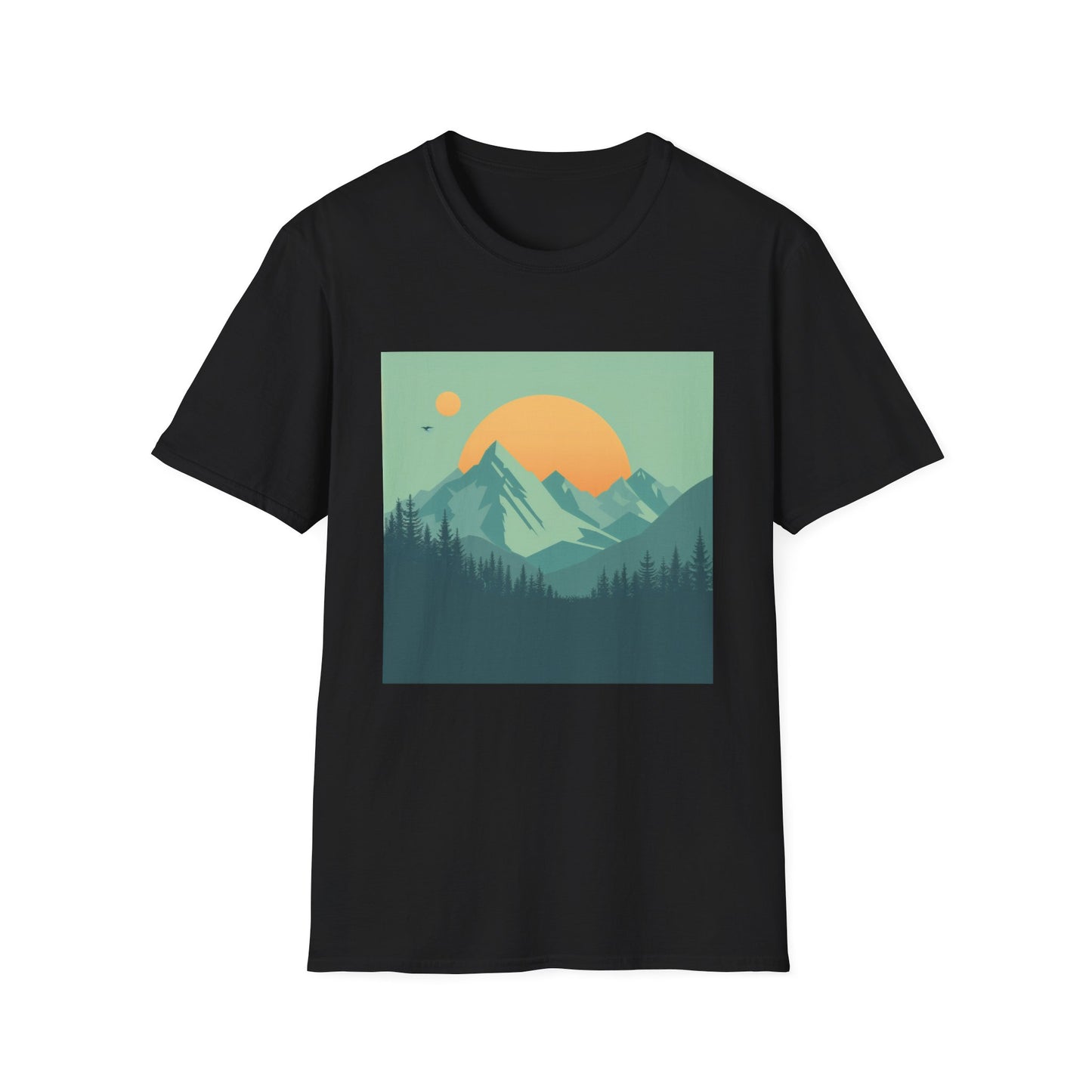 Mountain Majesty: Minimalist Landscape T-shirt | T-Shirt | DTG, Men's Clothing, Regular fit, T-Shirts, Unisex, Women's Clothing | Prints with Passion