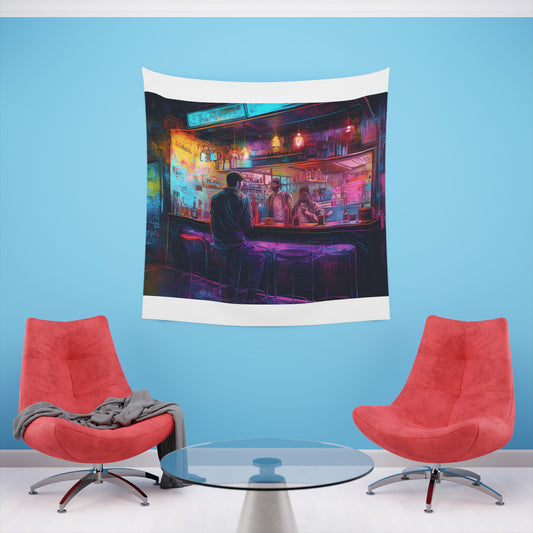 Neon Nights: A Watercolor Bar Tapestry | Wall Tapestry | All Over Print, AOP, Decor, Halloween, Home & Living, Home Decor, Indoor, Spring Essentials, Sublimation, Tapestry | Prints with Passion