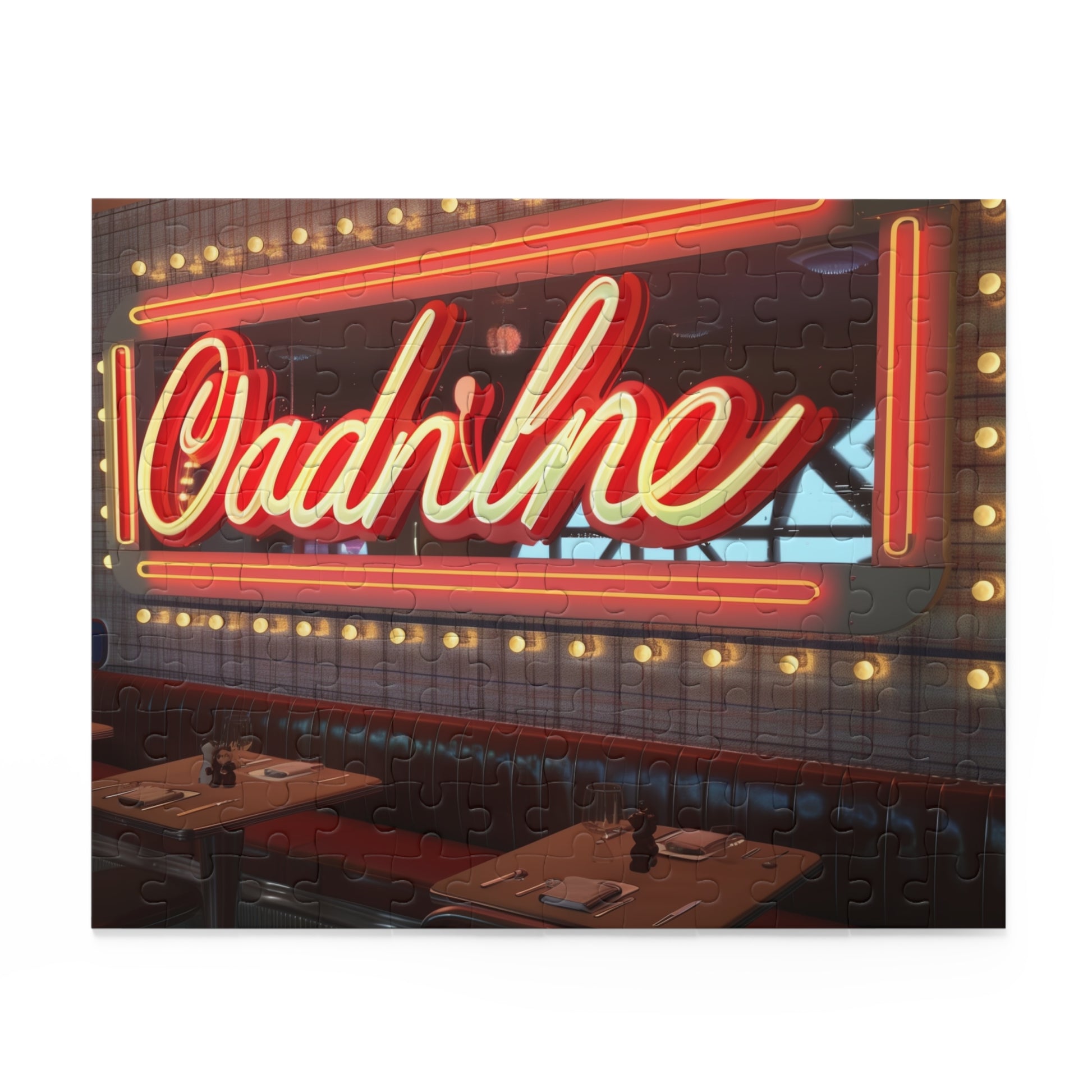 "Retro Diner Sign Puzzle - Vibrant colors and intricate details transport you back in time piece by piece"