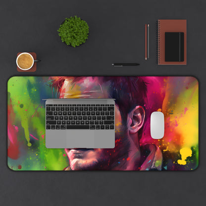 Neon Chris Pratt Desk Mat - Vibrant watercolor design for a pop of personality on your workspace. Brighten up your desk!