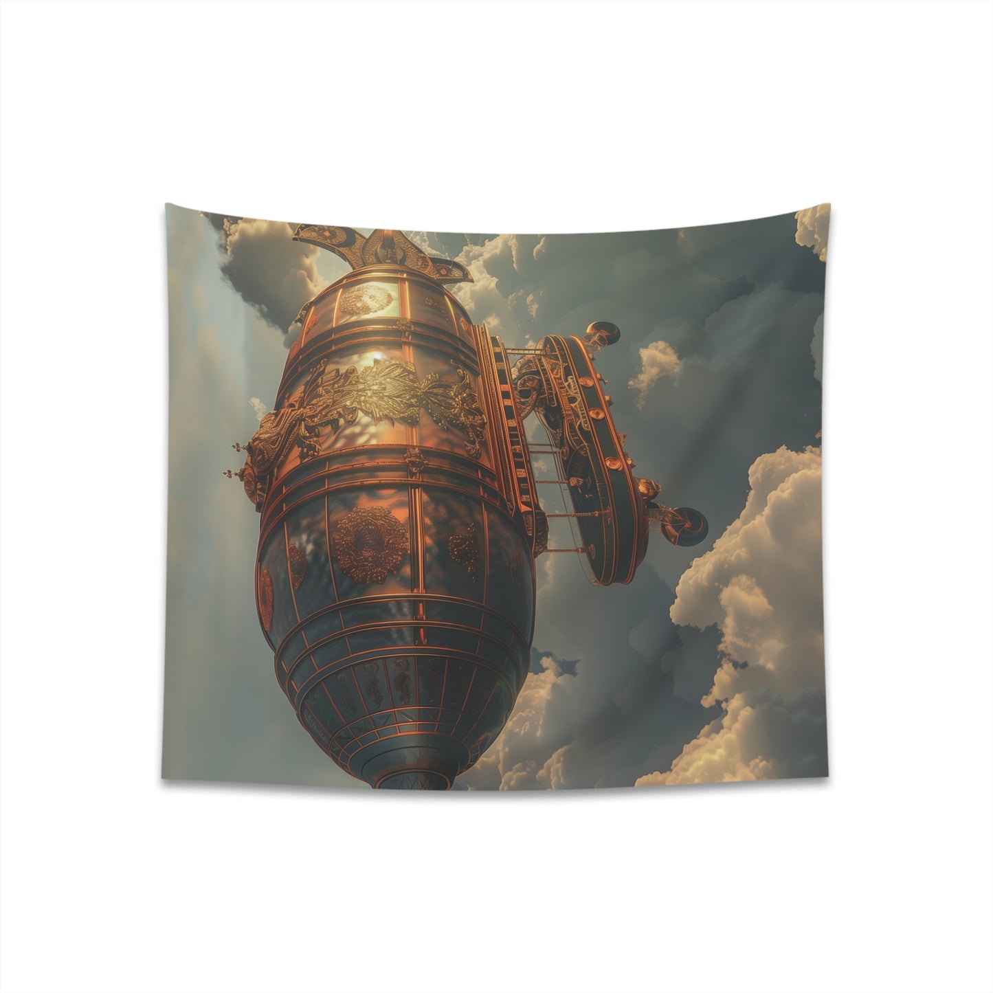 Steampunk Tapestry: Airship Adventure - High-quality, stylish and perfect for all seasons, this captivating tapestry depicts a magnificent airship in a vibrant sky.