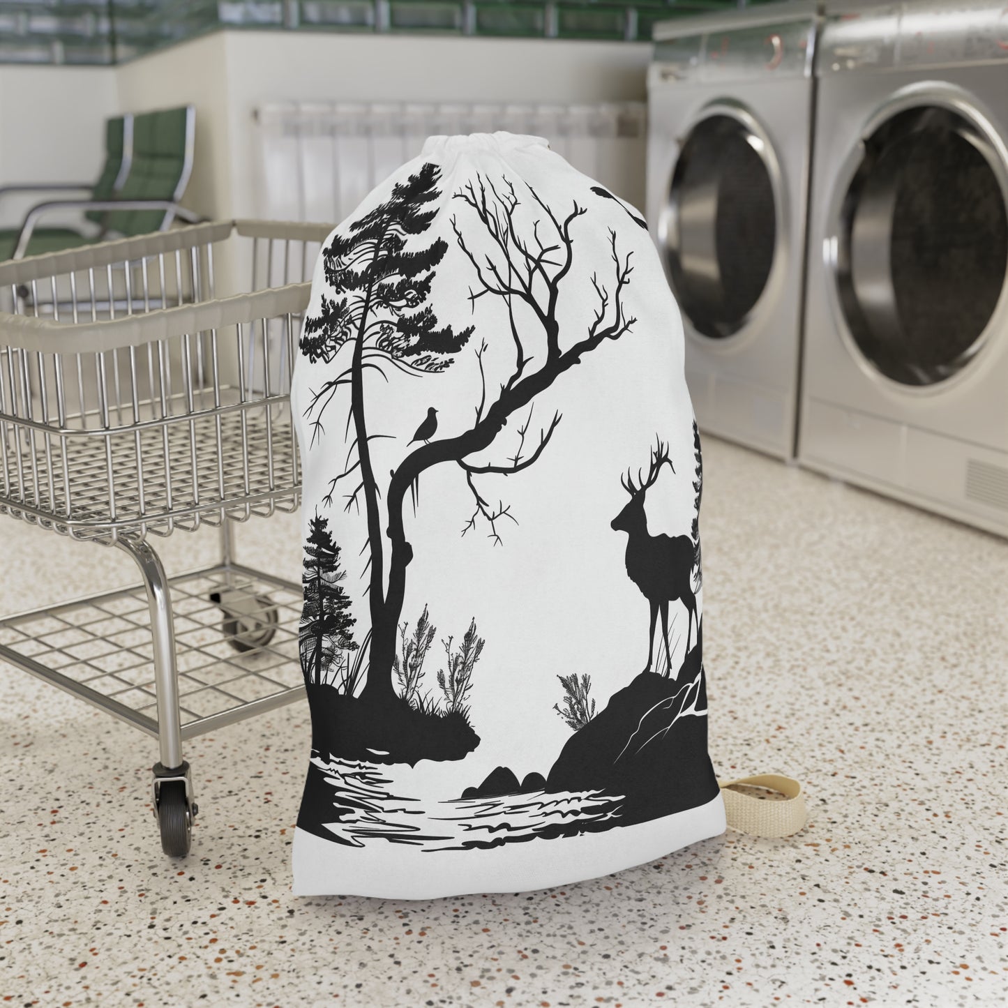 "Wildlife silhouette laundry bag adding nature-inspired charm to your home routine"