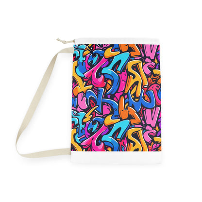 Neon Urban Graffiti Laundry Bag - Trendy laundry room storage with bright neon colors and urban style.