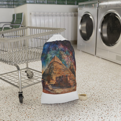 "Pyramid Watercolor Laundry Bag - Ancient Egyptian themed laundry bag with stunning watercolor design, perfect for a touch of culture at home."