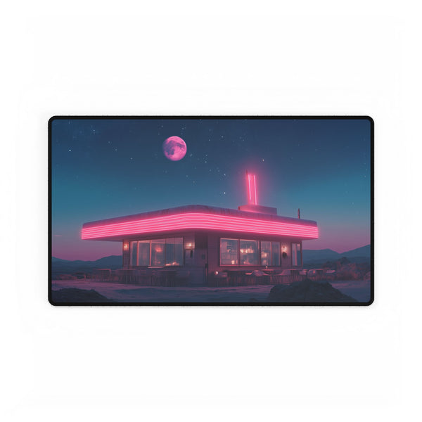 Vaporwave Diner on the Edge of the Universe — XL & XXL Desk Mat — Gaming & Workspace Desk Setup View