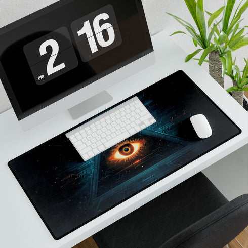 Glowing Eye in Pyramid with Circuit Lines — XL & XXL Desk Mat — 3mm Non-Slip Natural Rubber Base Detail
