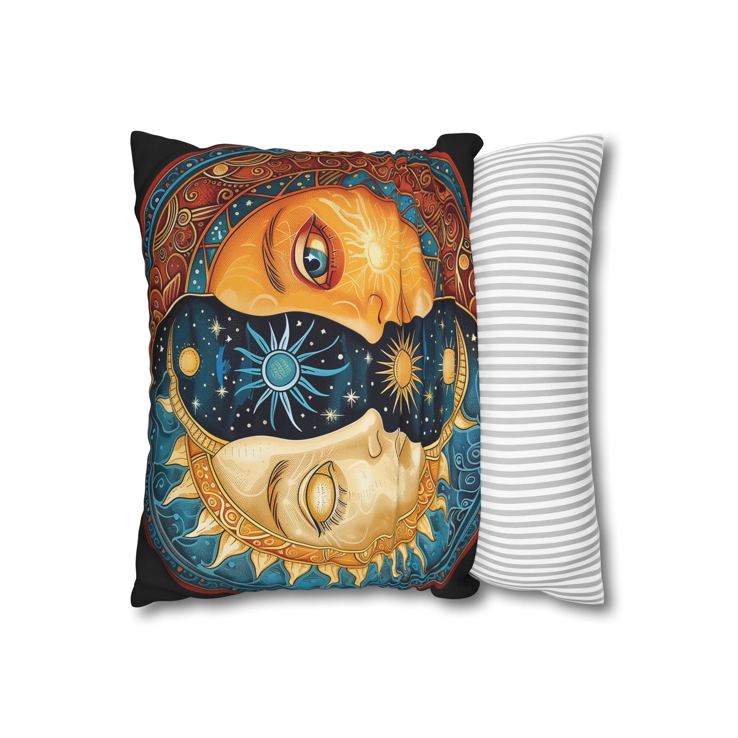 "Sun Moon Dreams Mandala Pillowcase - Celestial design for cosmic dreams, high-quality material. Great gift!"