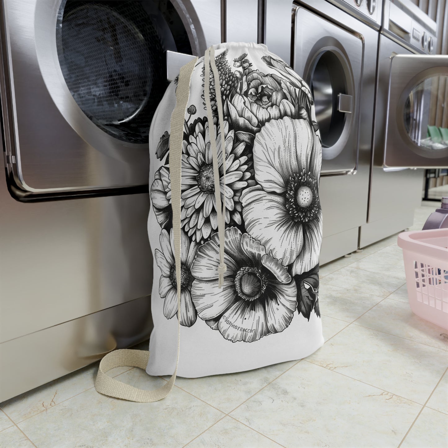 Floral Hand-Drawn Laundry Bag | Home Decor | Accessories, All Over Print, AOP, Bags, Laundry, Sublimation | Prints with Passion