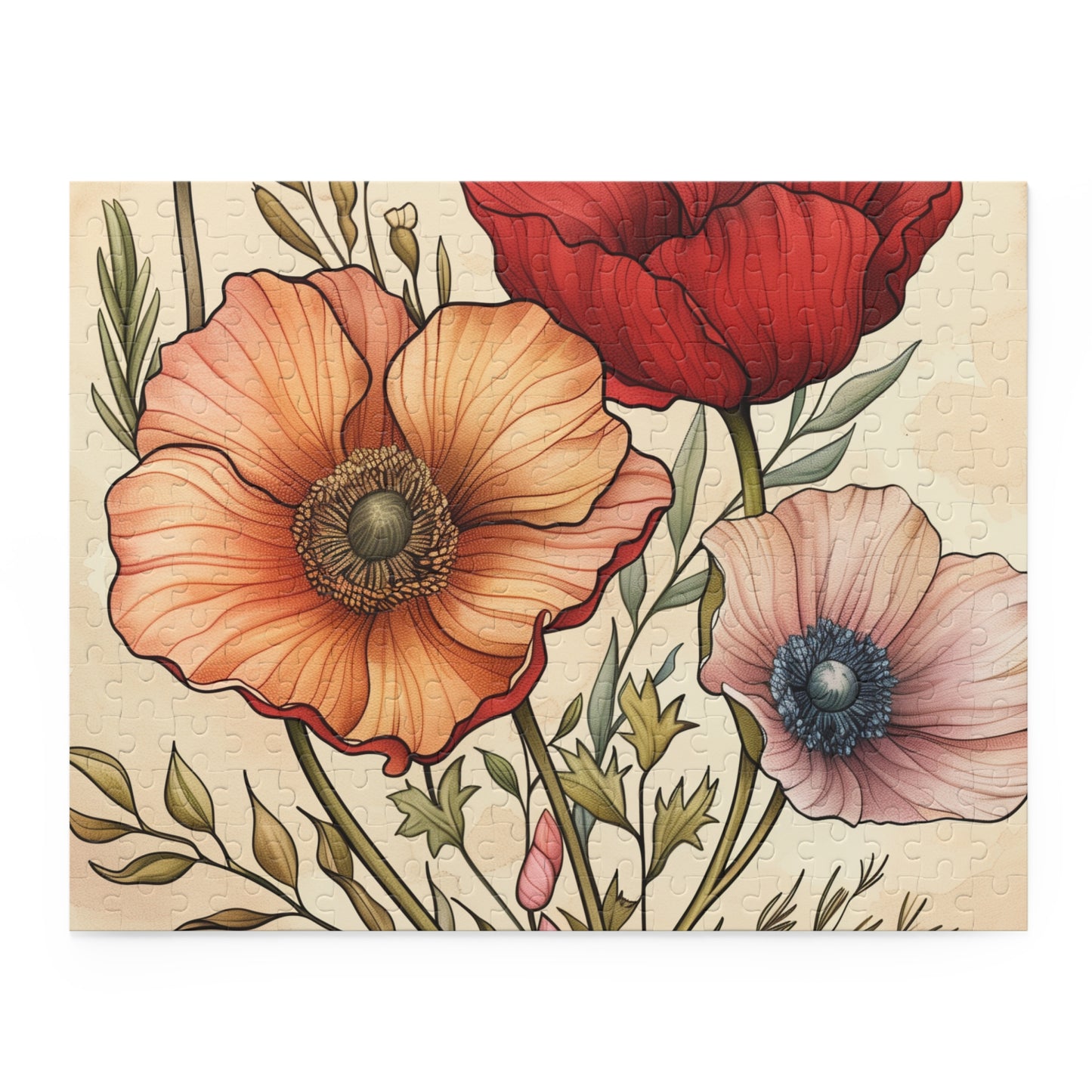 "Floral Paradise Jigsaw Puzzle - Hand-drawn flowers in vibrant colors for a nature-inspired challenge"