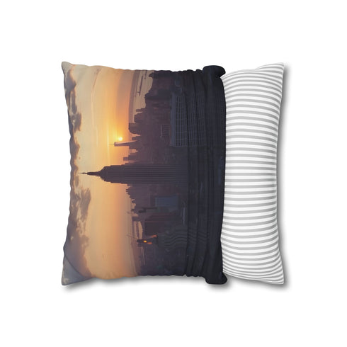 New York Skyline Sunset — 40×40 Cushion Cover — Sofa & Living Room Lifestyle View