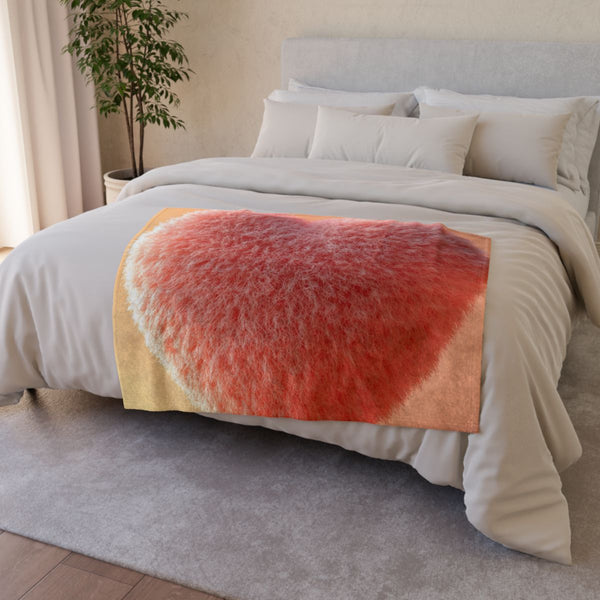 3D Fluffy Icon a Heart Felt Material Solid Color B — Plush Fleece Throw Blanket — Drape over Sofa & Bed Lifestyle View