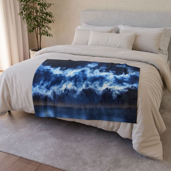 3D Typography Made of Smoke (Edition II) — Plush Fleece Throw Blanket — Drape over Sofa & Bed Lifestyle View