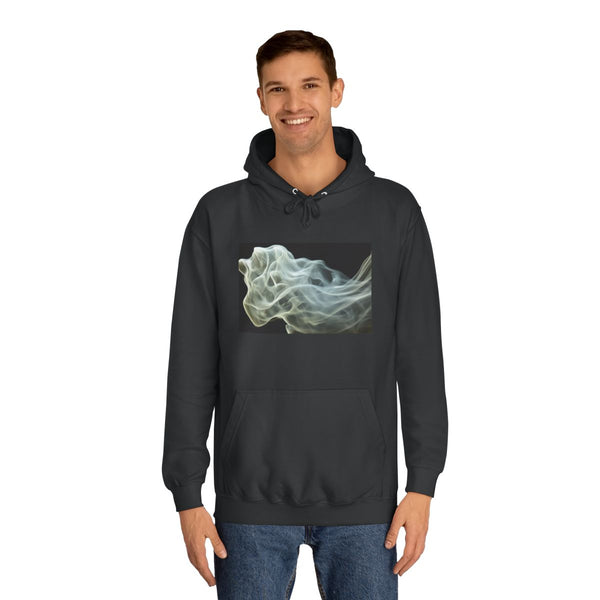 3d Typography Made of Smoke Graphic Unisex College Hoodie - Lifestyle Model View