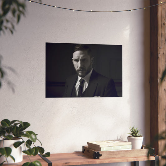 Immerse yourself in the captivating intensity of Tom Hardy with our striking watercolor poster featuring his iconic Bane mask. Each stroke of color captures the raw power