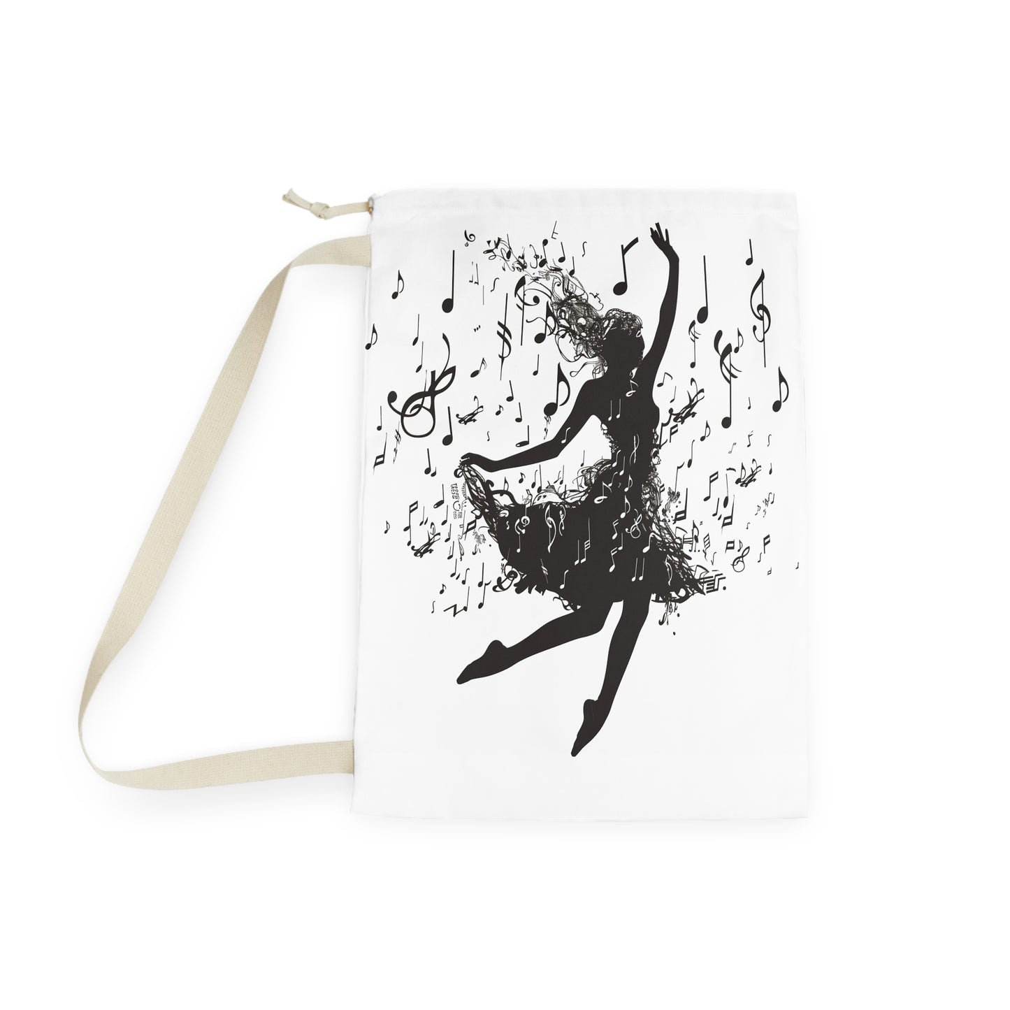 "Dancer Silhouette Laundry Bag with Musical Note Design - Elevate your laundry routine with artistic flair"