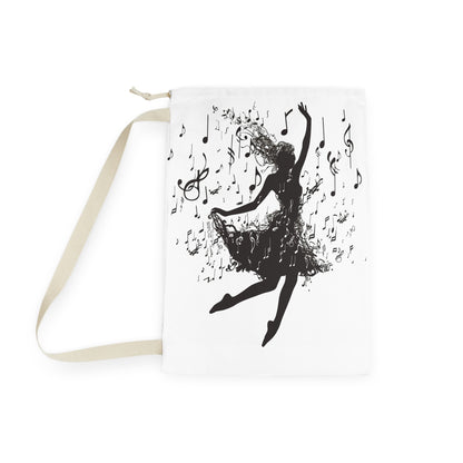 "Dancer Silhouette Laundry Bag with Musical Note Design - Elevate your laundry routine with artistic flair"