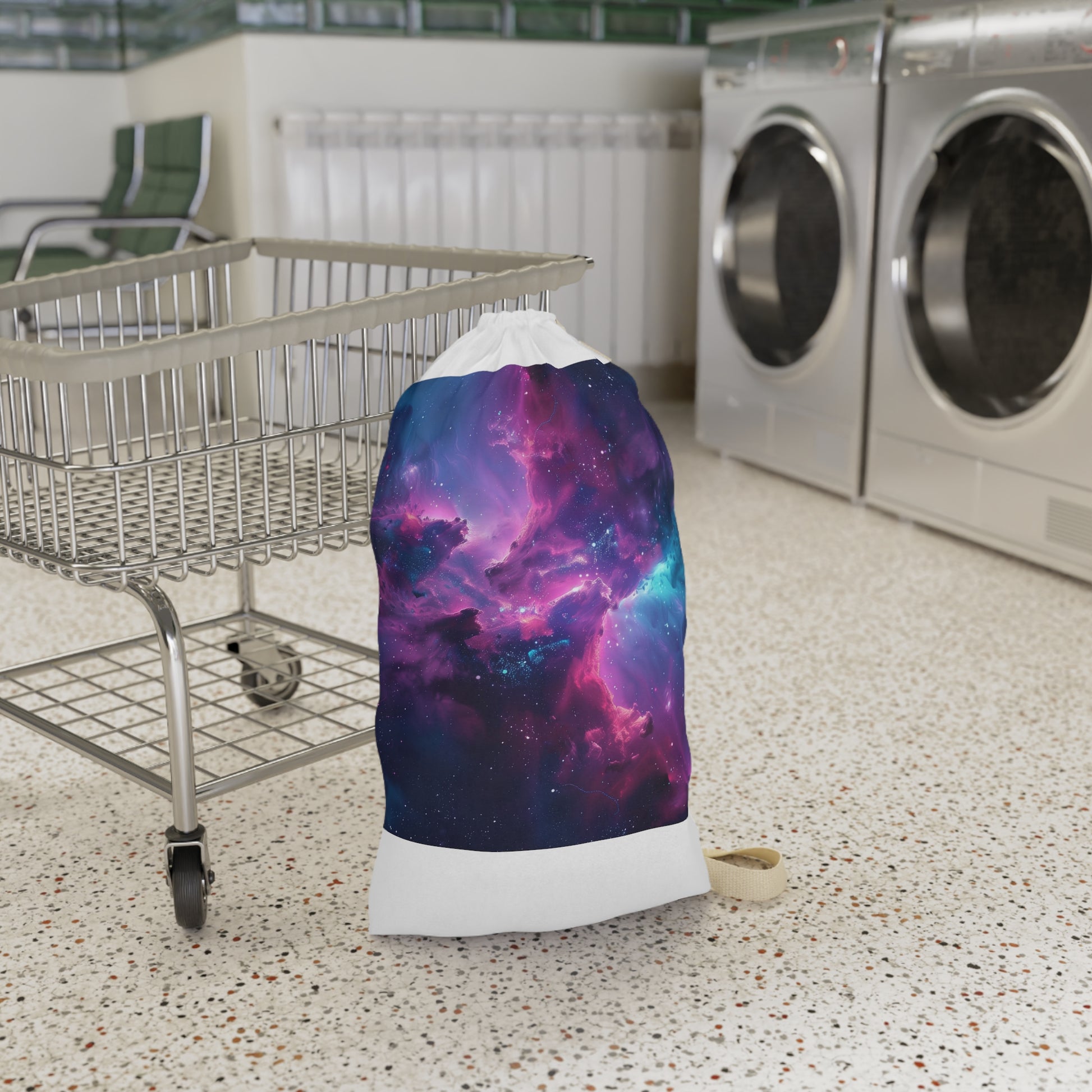 "Neon Space Galaxy Laundry Bag - Colorful laundry bag for transporting dirty clothes, adds cosmic vibe to your space"