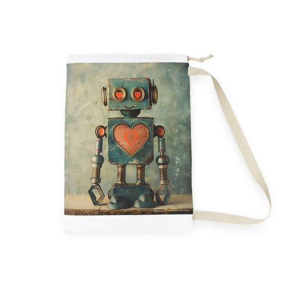 "Retro Robot Love Laundry Bag with Heart Symbol Design - Keep Laundry Organized in Style"