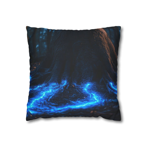 Levitating Tree with Glowing Roots (Edition II) — 40×40 Cushion Cover — Front 40×40 cm Square Cushion View