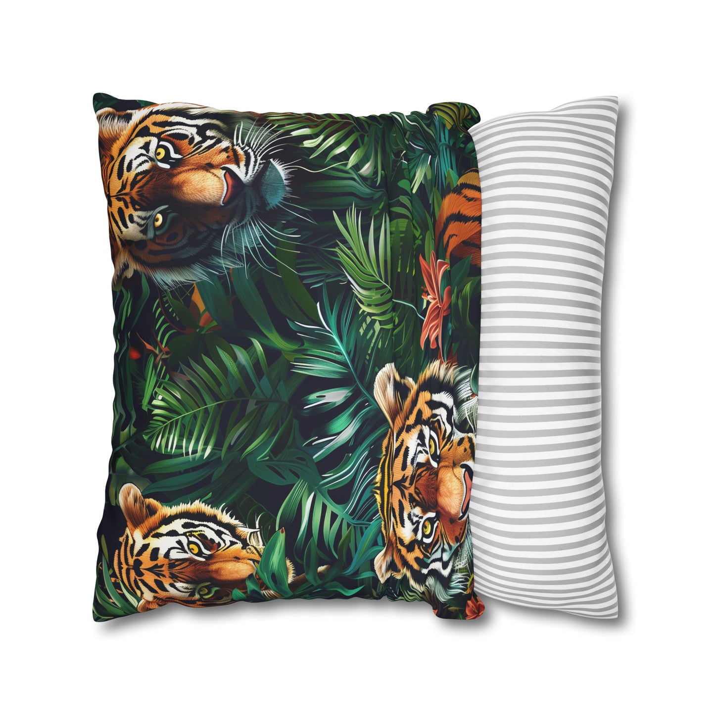 "Jungle Safari Tiger Pillowcase - Transform your bedroom into a wild oasis with majestic tigers in lush foliage print"